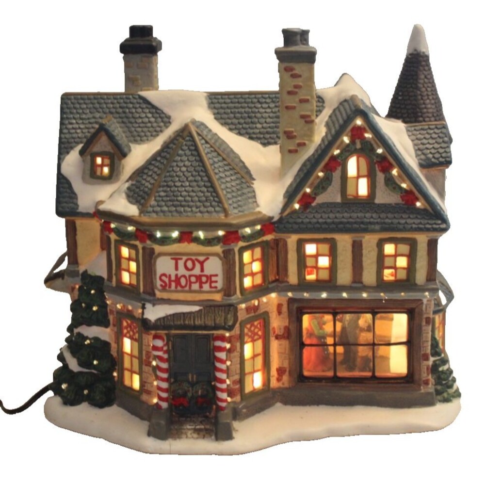 2003 Enchanted Forest Porcelain Lighted Christmas Village Toy Shop 289-0214